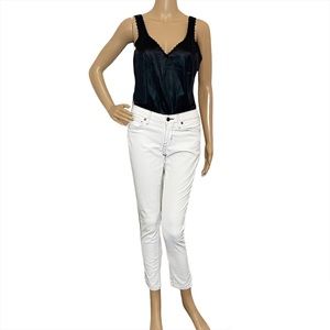 Rich & Skinny White Skinny Jeans Sz 26 Contrast Stitching Stretch Low Rise